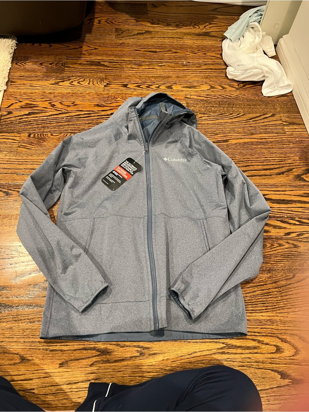 New Columbia Men's Hooded Rain Jacket - Heather Gray Blue